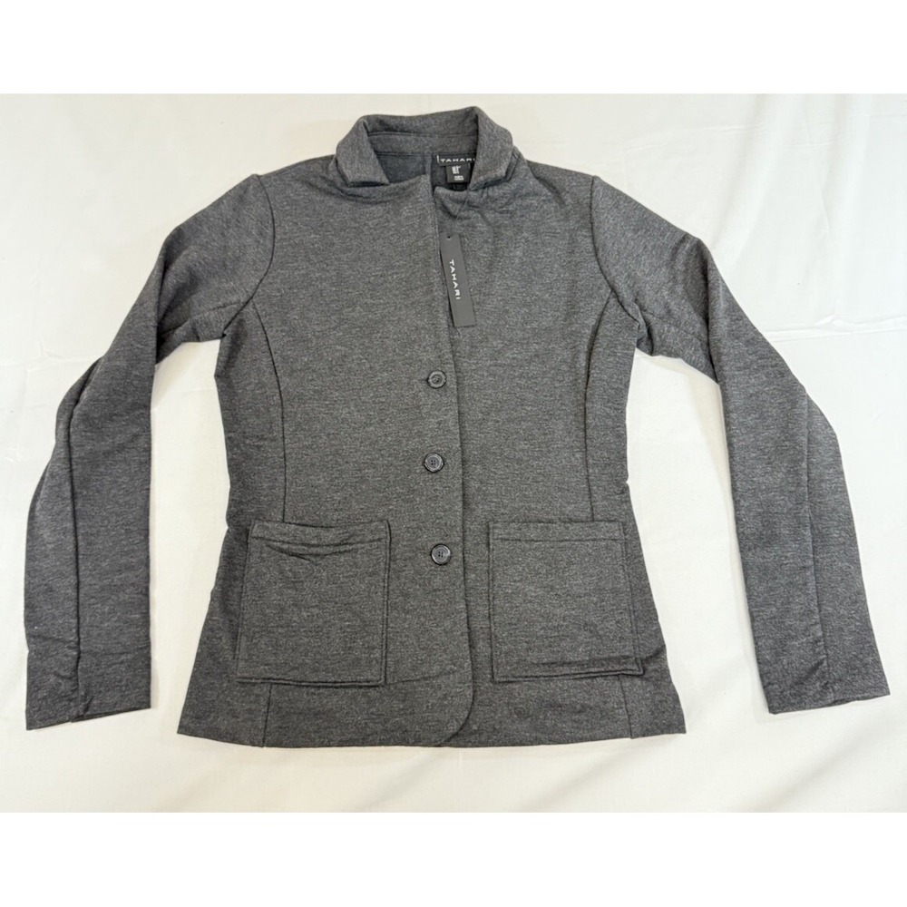 New Elie Tahari Women's 3 Button Waist Jacket Coat Gray Women's Size Small